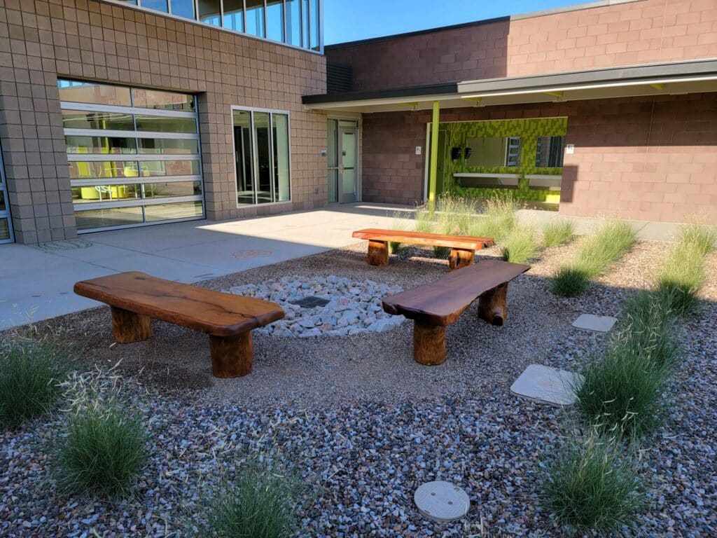 Handmade benches made from mesquite.